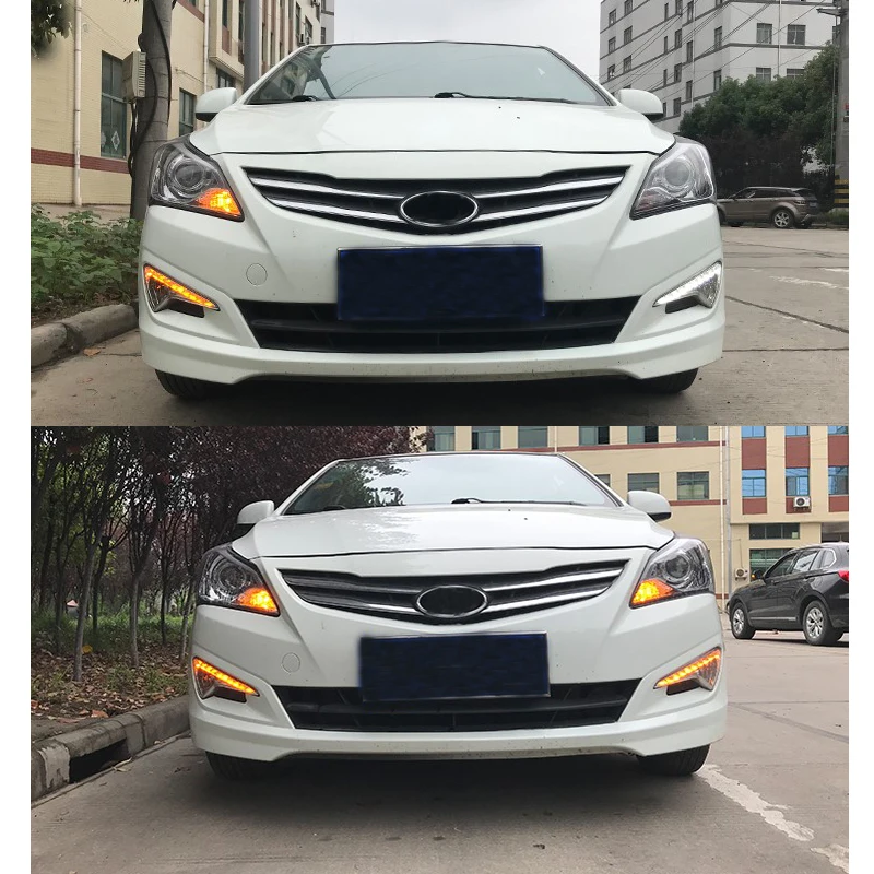 2 шт. светодиодный светильник дневного света для hyundai Verna DRL автомобильный-Стайлинг Дневной светильник с желтым поворотом сигнальный светильник противотуманная фара рамка
