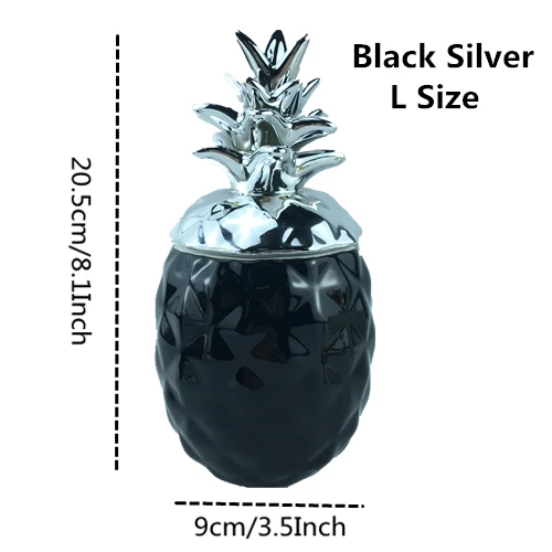 Black Silver L VILEAD 15,5 см 20,5 см керамические фигурки ананаса черный белый ящик для хранения ананаса для ювелирных изделий фруктовые поделки для украшения дома - Цвет: Black Silver L