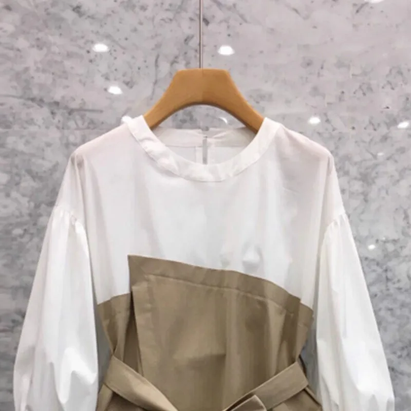 Neploe/корейские модные блузки с длинными рукавами Лоскутная повязка Туника Топы женские Blusas женские шорты Свободного Покроя Новинка женская одежда