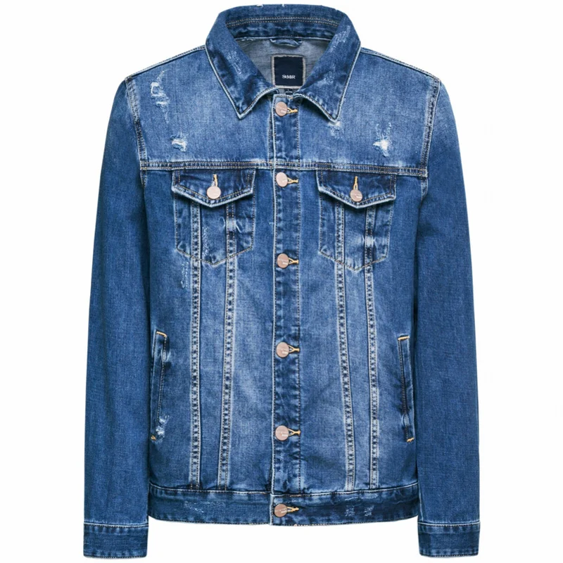 SEMIR Мужская джинсовая куртка из 100% хлопка с разрушением промытая воротником