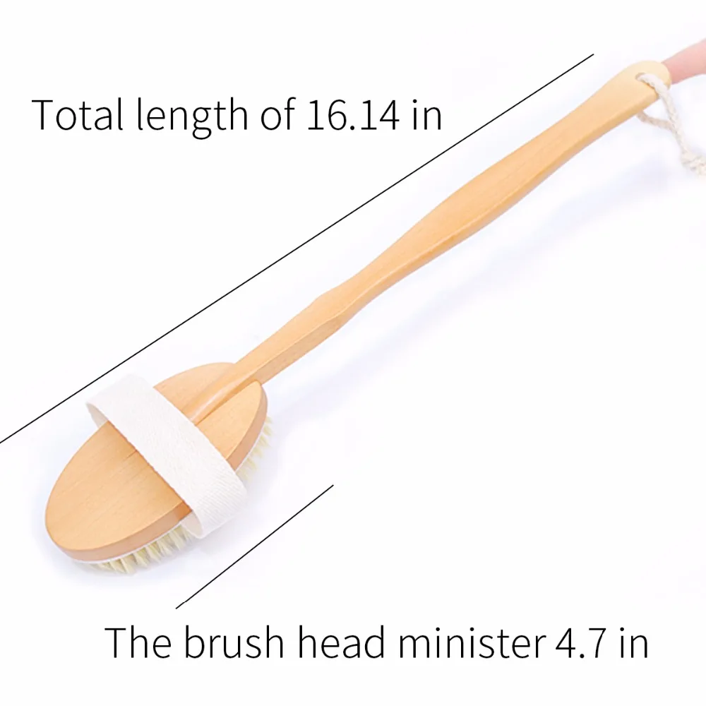 

TREESMILE New Bathroom Natural Bristle Cleaning Removable Long Handle Wooden Maasage Health Care Bath Body Brush for bath