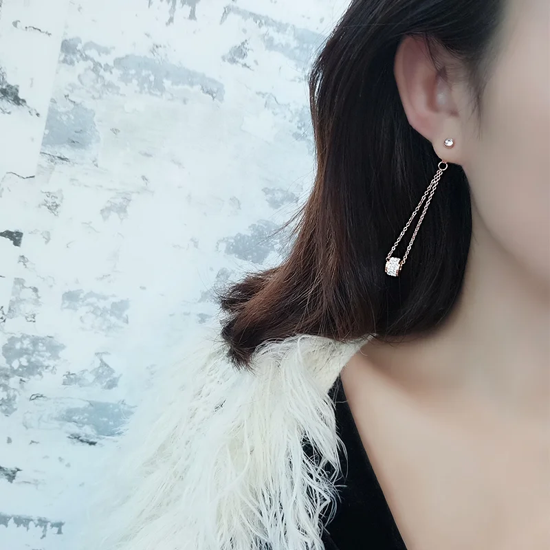 

YUN RUO 2019 Elegant Circle Crystal Tassel Dangle Earring Rose Gold Color Woman Birthday Gift Titanium Steel Jewelry Never Fade