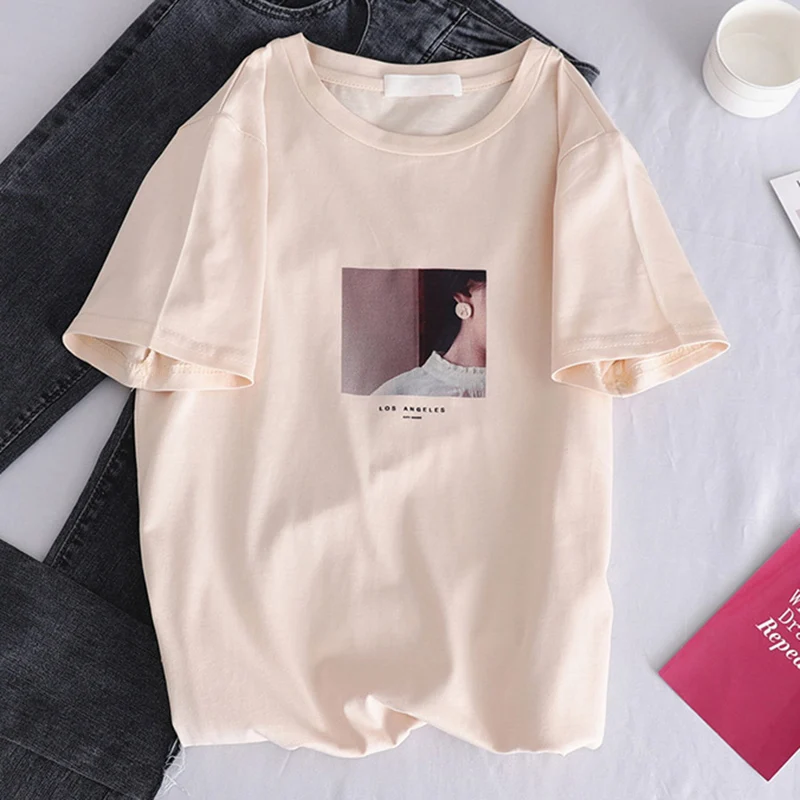 Футболка Hirsionsan женская с круглым вырезом милая Свободная рубашка принтом