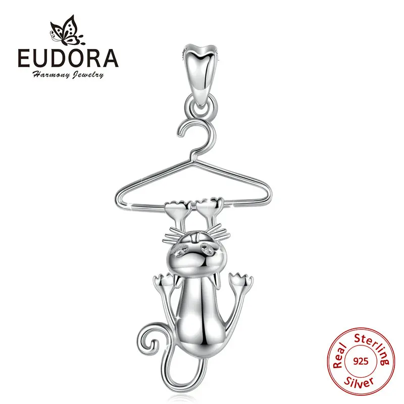 only pendant Юдора Настоящее серебро 925 пробы забавный кот кулон ожерелье в виде животного стерлингового серебра ювелирные изделия для женщин Изысканный вечерние подарок D412 - Окраска металла: only pendant