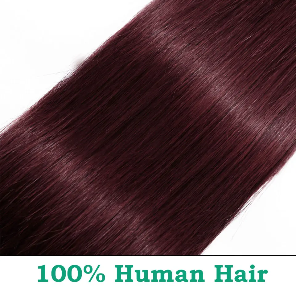 99J Burgundy Bundles With Frontal 28 Inch Ombre Brazilian Human Hair 4x4 Lace Closures And Remy Bone Straight | Шиньоны и парики
