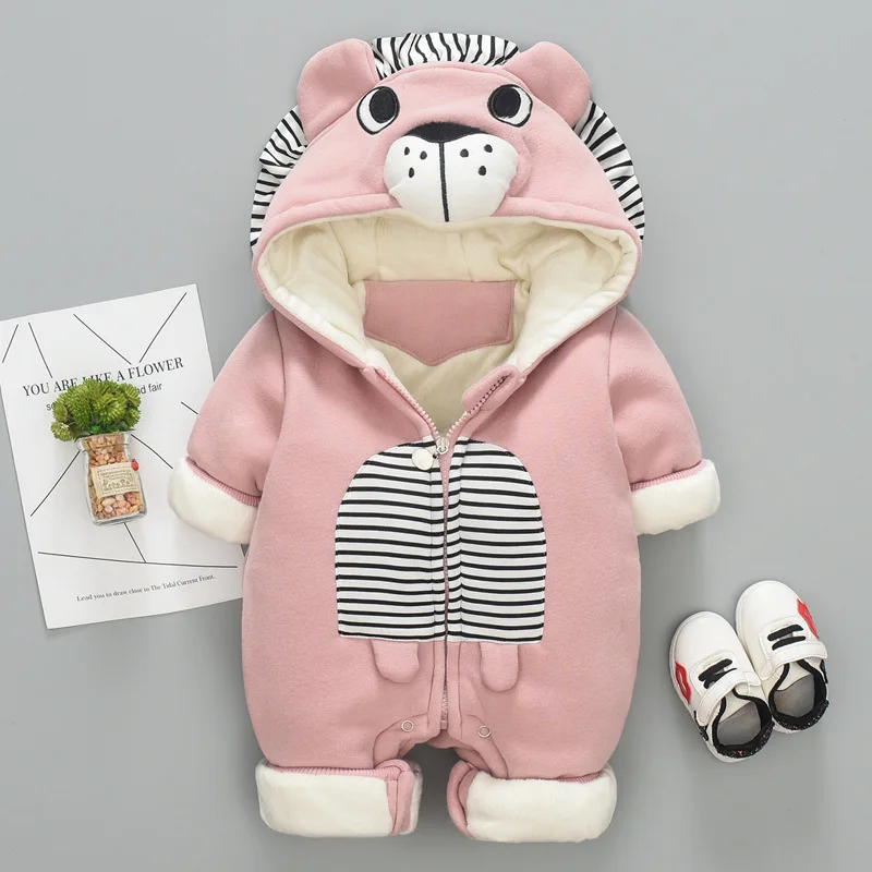 pink Зимние детские комбинезоны; Новинка; Модный хлопковый комбинезон с капюшоном для новорожденных мальчиков и девочек; толстые теплые комбинезоны для маленьких мальчиков и девочек - Цвет: pink