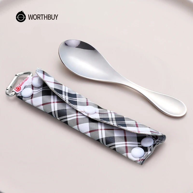 WORTHBUY китайская портативная ложка с сумкой 304 нержавеющая сталь столовая суповая