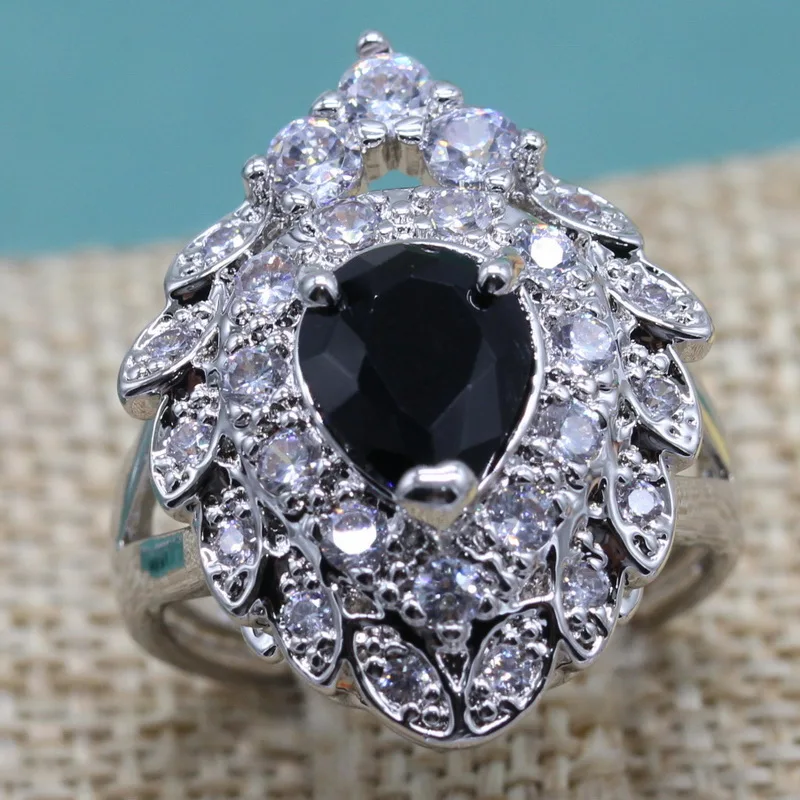 Геометрический черный полудрагоценный камень 925 стерлингового серебра модные