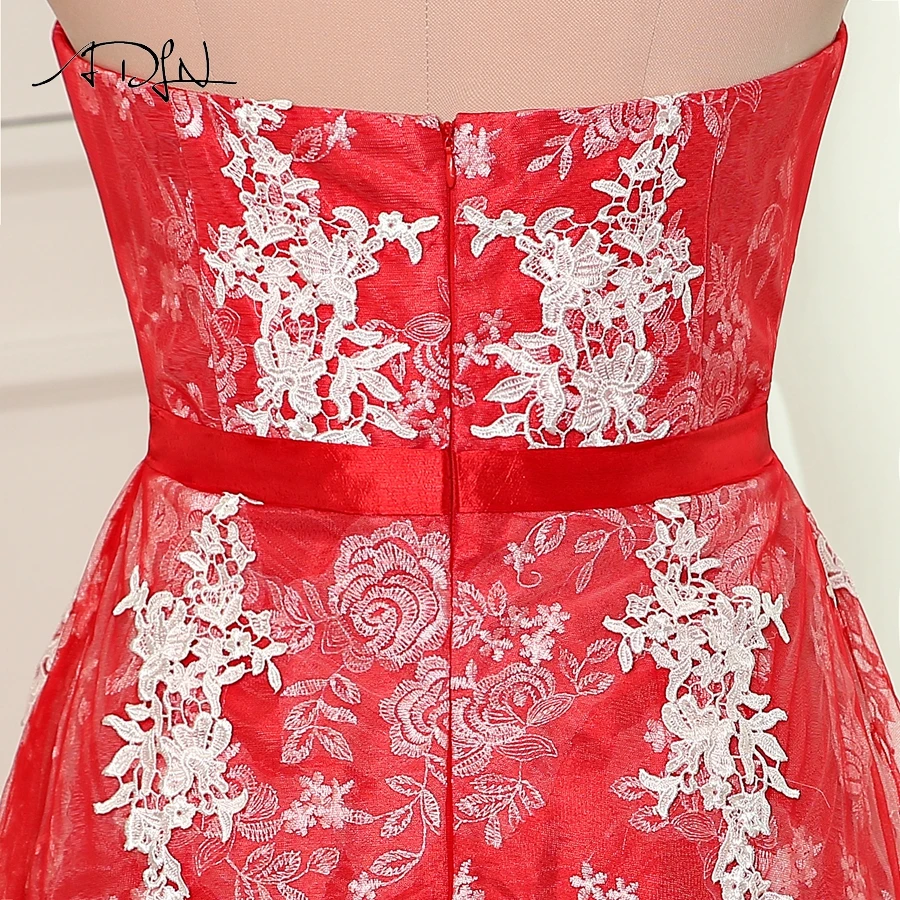 ADLN Fashion Red Prom Dress with White Applique Strapless Sleeveless A-line Tulle Evening Party Gowns Formal Dresses | Свадьбы и