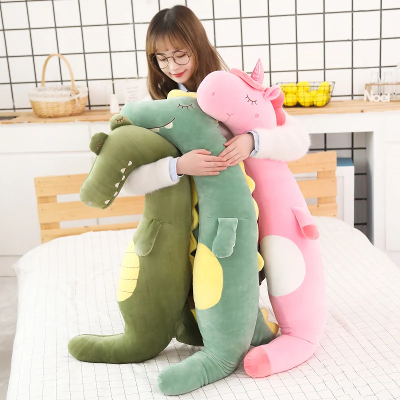 60-100cm Kawaii Cartoon Cute Unicorn Dinosur Coorodile Plush Toy Soft Long Pillow Sleeping Boyfriend Gift | Игрушки и хобби