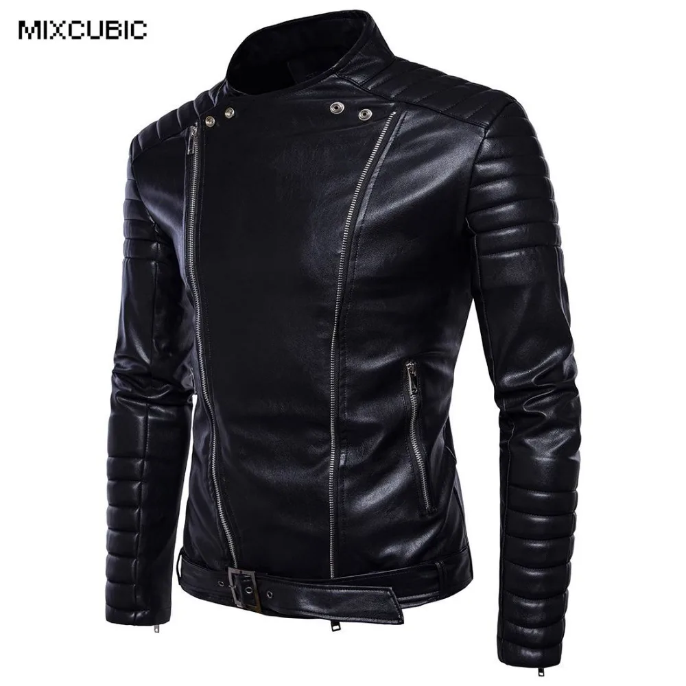 MIXCUBIC, Осенние, студенческие, стильные, уникальные, на молнии, дизайнерские, из искусственной кожи, куртки, мужские, черные, повседневные, тонкие, локомотив, куртка для мужчин, размер M-5XL