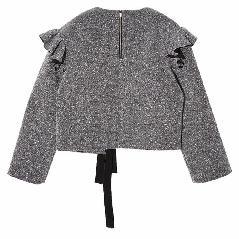 Женская толстовка на шнуровке TWOTWINSTYLE с оборками длинными рукавами молнии