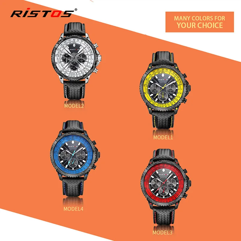 RISTOS спортивные мужские армейские часы с хронографом Модные Аналоговые кварцевые
