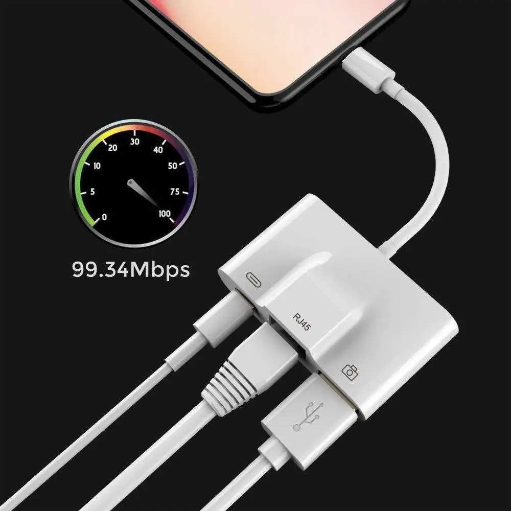 RJ45 Ethernet LAN проводной сетевой адаптер компактный для iPhone Ethernet адаптер для кабель для IPad зарядное устройство Многофункциональный USB порт 3 в 1