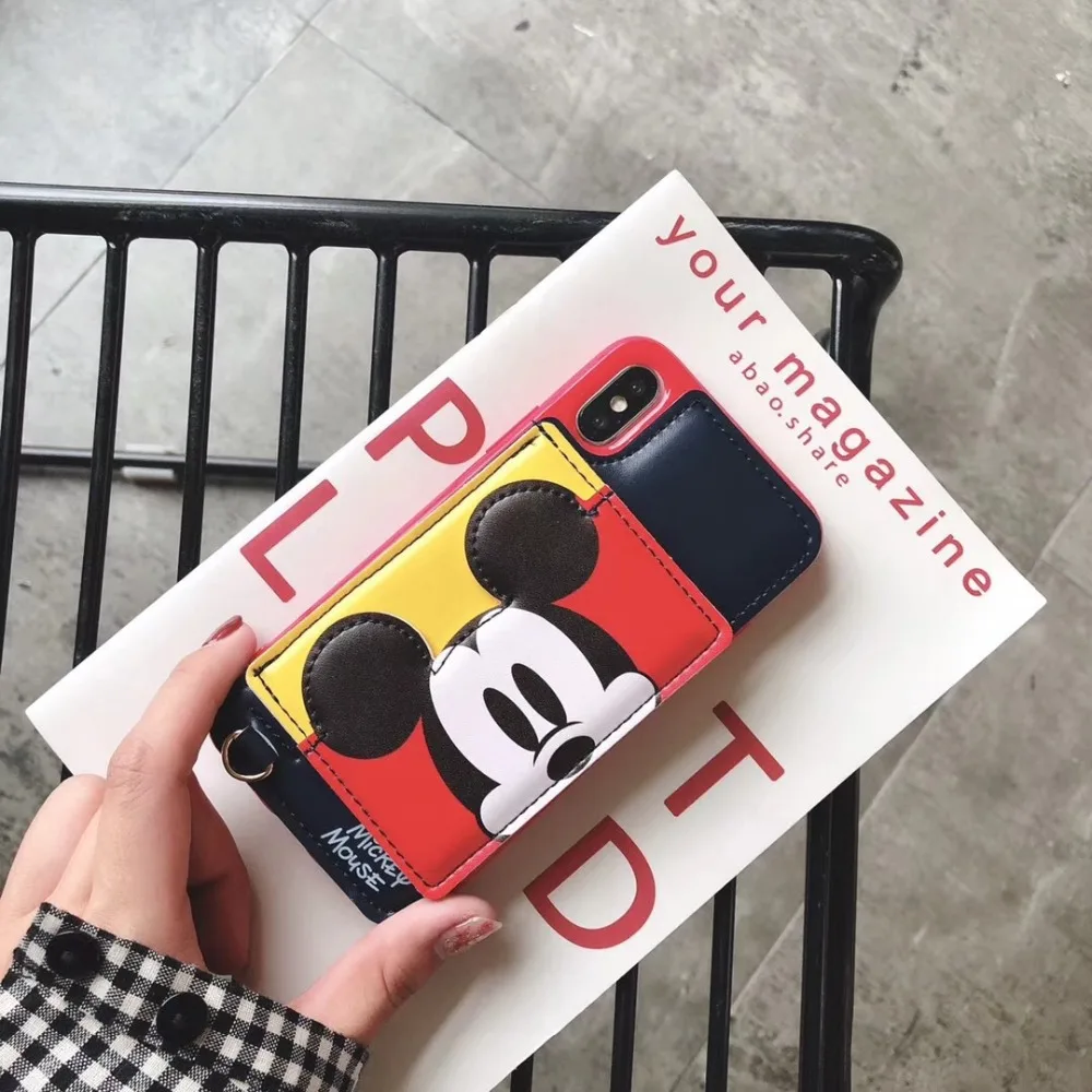 Поп 3D Кронштейн стежка милый мультфильм Минни Микки Винни Бумажник кожаный чехол