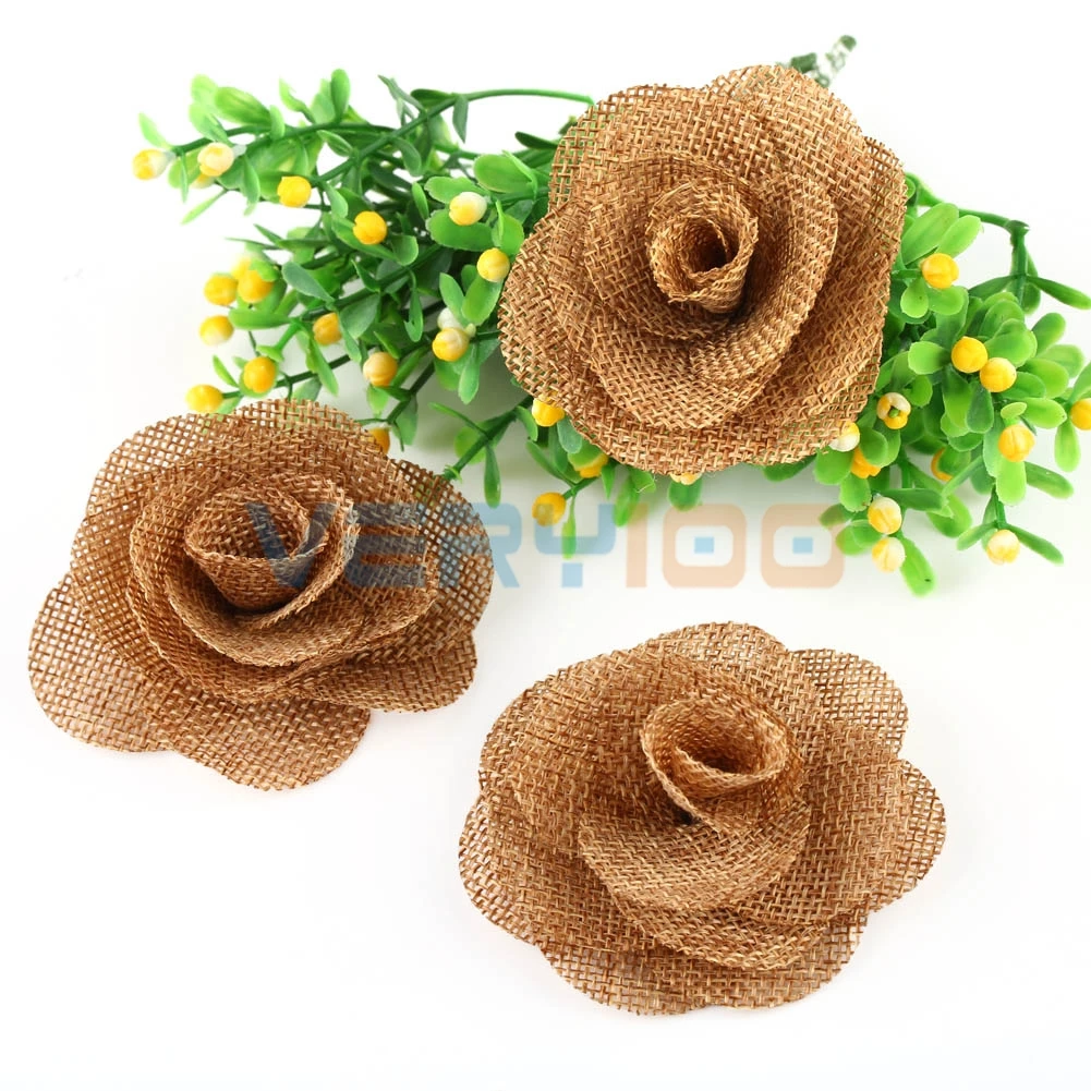 Новинка 6X ручная работа Hessian Burlap розы потертые шикарные цветы деревенский