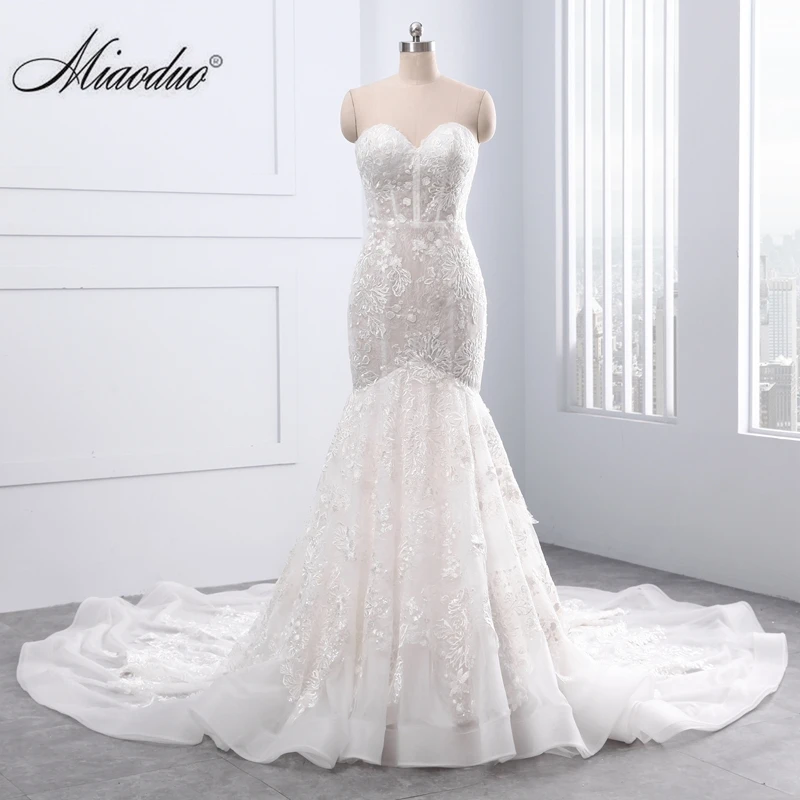 

Miaoduo New Mermaid Sweetheart Wedding Dress Custom Size Appliques Bridal Gown vestido de noiva Lace Pearls Wedding Dresses