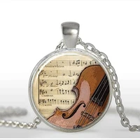 new sale violin necklace musical instrument jewelry glass cabochon necklace violin pendant at birthday gift to girl a 088 1 hz1