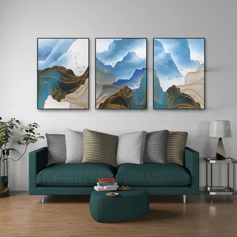 Style B 3 pieces gold line abstract painting on canvas wall art pictures for living room home wall decor original thick texture quadro - Цвет: Style B