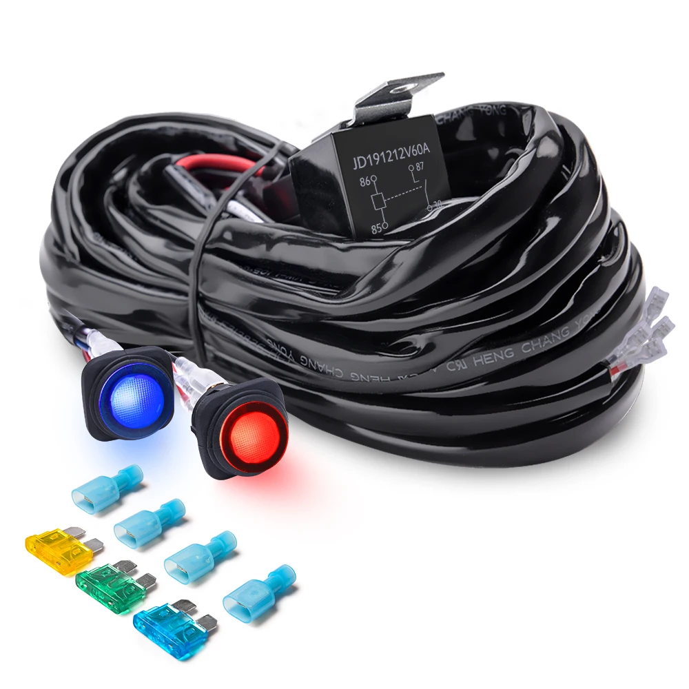 MICTUNING Heavy Duty 14WAG 300 Вт 2 защита от короткого замыкания светодиодный светильник бар Жгут проводов комплект предохранитель 40Amp реле двойной Водонепроницаемый переключатели красные, синие