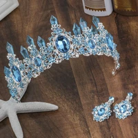 2020 new arrival charming blue crystal bridal tiaras crown magnificent rhinestone diadem for princess wedding hair accessories