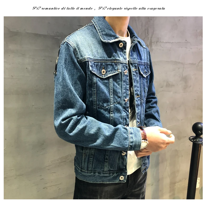 YASUGUOJI, новинка, панк стиль, волк, вышитые джинсы с заклепками, куртка, мужские джинсовые куртки, уличная одежда, тонкие джинсы, куртка для мужчин