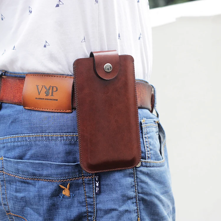 

Hanging neck Hanging belt waistband phone Universal holster Straight leather case retro pouch for Iphone XS MAX pouch XS XR