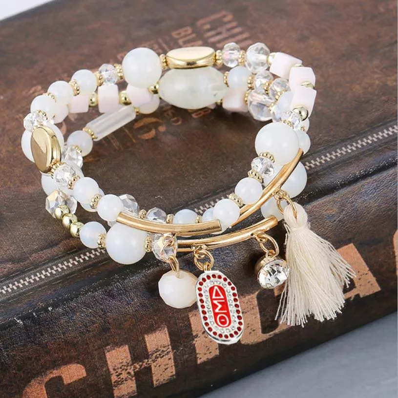 white Дельта Сигма Тета Многослойные Бусины Шарм Braceletst DST подарок для членов браслет на заказ - Окраска металла: white