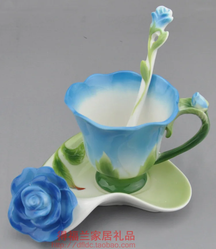 Красивая чашка цветные кружки эмаль фарфор кофейная ложка набор Европейский