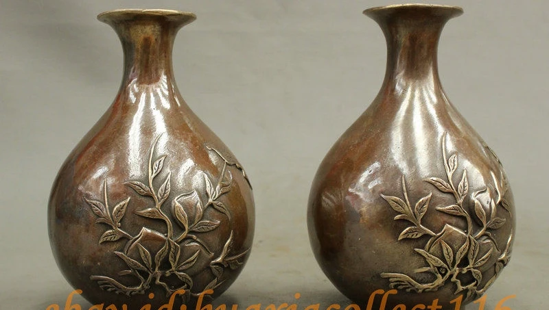 Народная китайская Бронзовая техника счастливая летучая мышь Персиковый Цветок