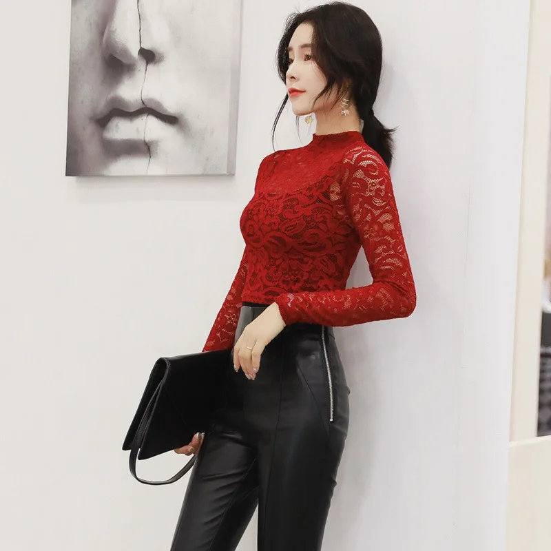 Костюм для Женский комплект 2 шт. Осенний красный топ с высоким воротом и длинными