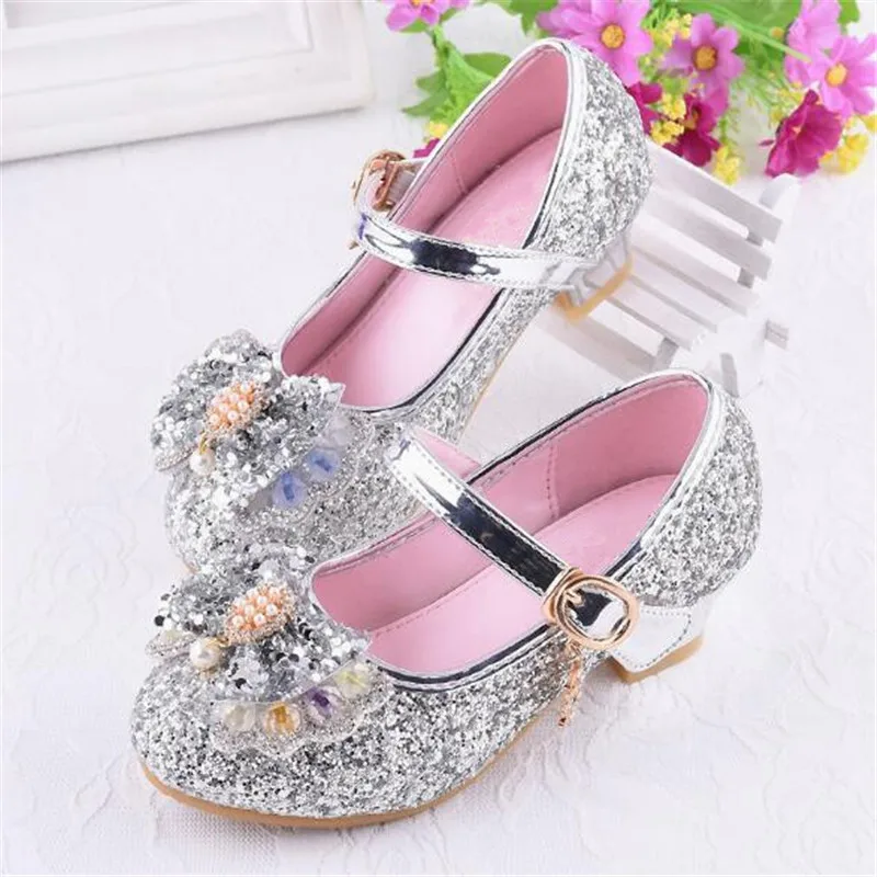 

New Spring/Autumn Crystal shoes Girls Princess Baby Dance Party Fashion Rhinestone High-heeled Student Kids Leather Shoes 04