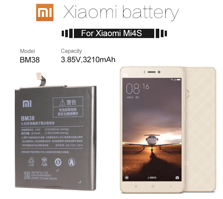 Телефон Батарея для Xiaomi Mi 4S Батарея Xiaomi Mi 4S BM38 Батарея Замена батареи с розничной посылка акумуляторная батарея M4S
