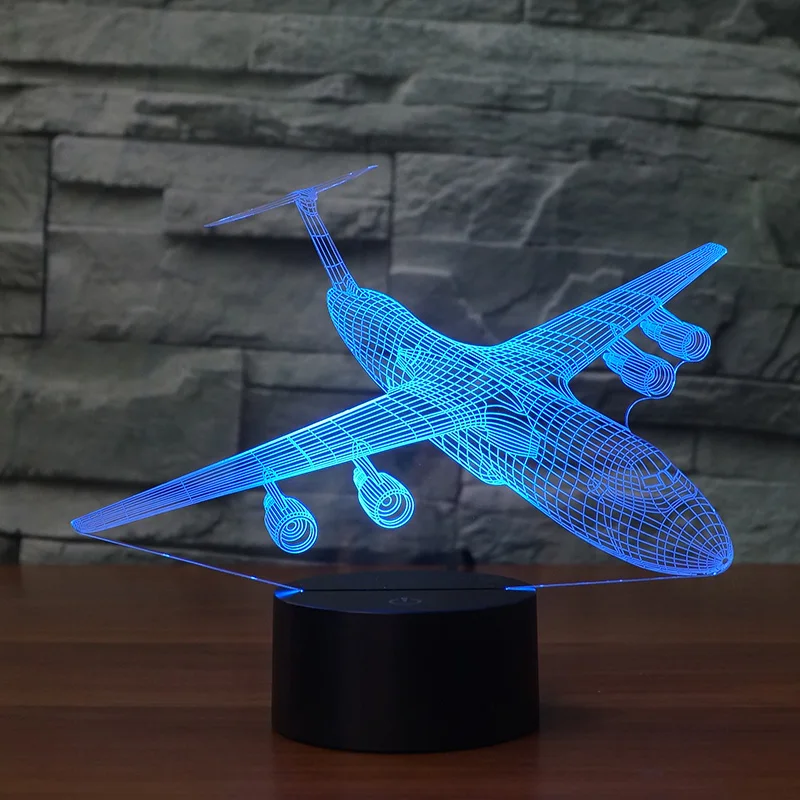 Дизайн самолета 7 меняющихся цветов 3d иллюзия ночник