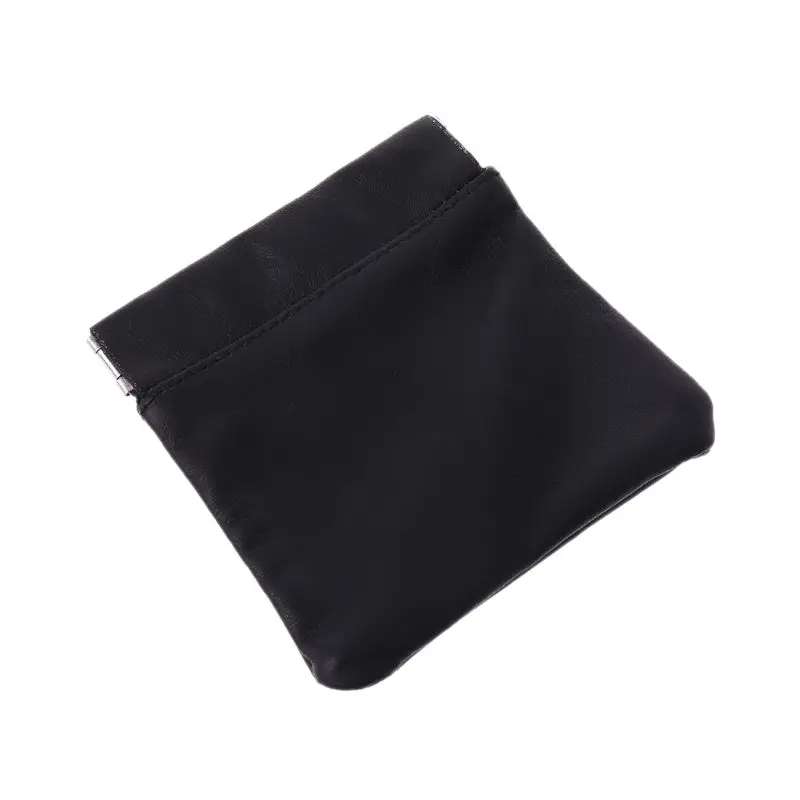 

Q1QA Men Ladies Genuine Leather Coin Pouch Snap Top Purse Strong Metal Spring Closure Small Change Bag