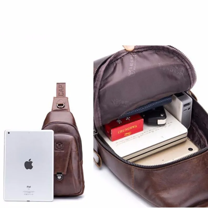 

BULL CAPTAIN New Men Leather Crossbody Bags Cowhide Casual Riding Sling Shoulder Messenger Bag Chest Day Back Pack