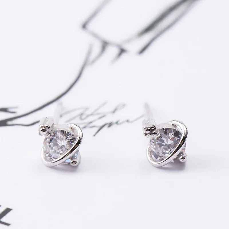 Простые серьги planet zircon 100% Стерлинговое Серебро 925 пробы модные гипоаллергенные