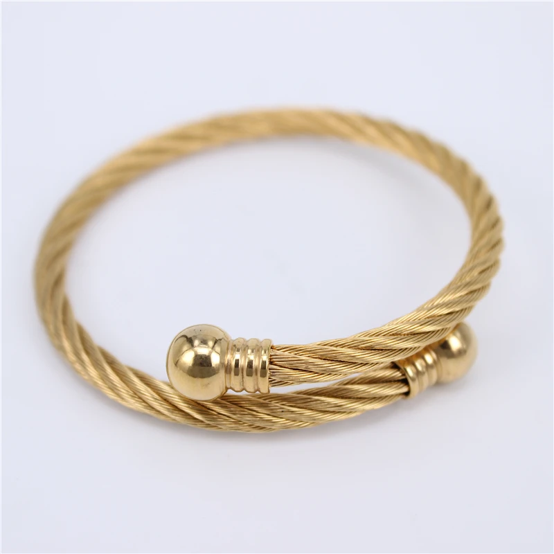 Золотой цвет Wholesale Factory Price Three styles Adjustable Open Cuff Men Women Bracelets Trendy Stainless Steel Simple Bangles LH752 - Окраска металла: Золотой цвет
