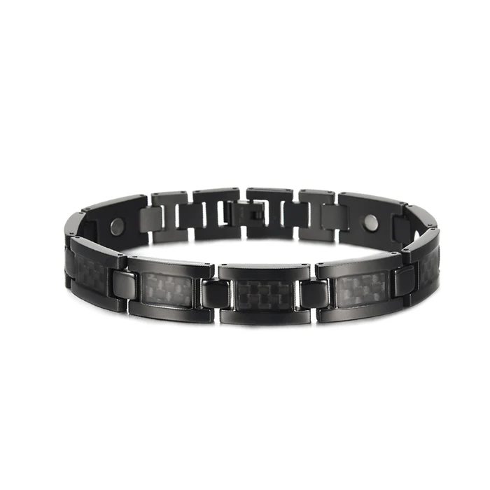 all black Магнитный браслет Vinterly из чистого титана для мужчин, черные подвески из углеродного волокна, мужской браслет, энергетический германиевый браслет с голограммой - Окраска металла: all black