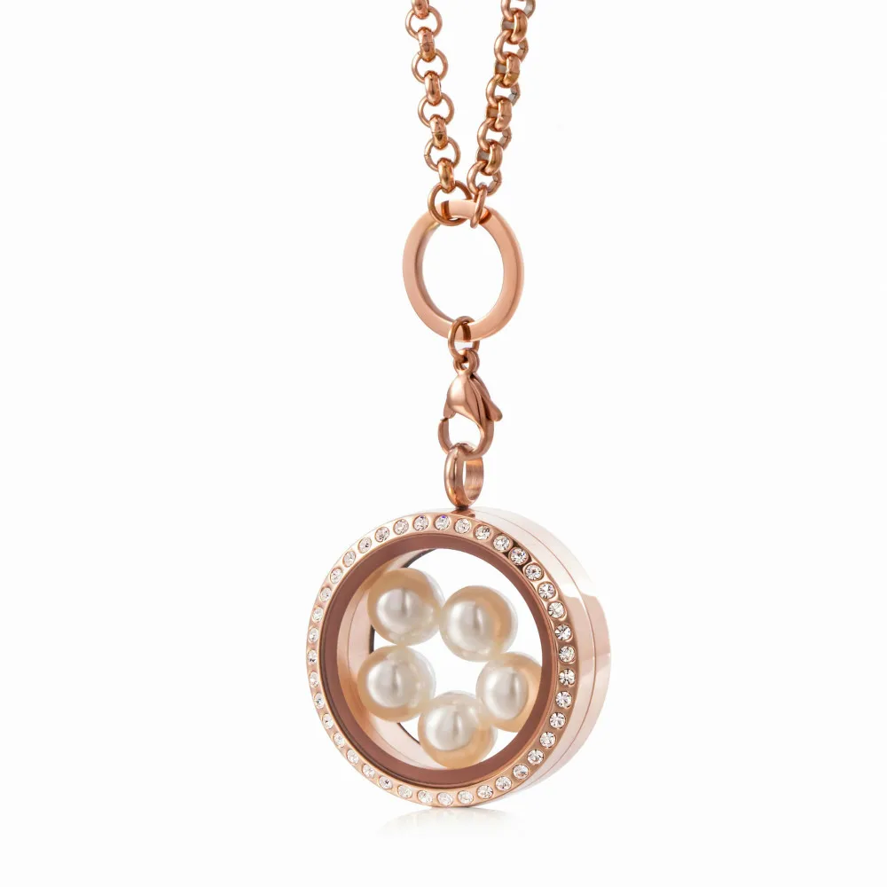 Rose Gold Color Новые кристалл жемчуг кулон стекло медальон Нержавеющая сталь жемчужина клетка Подвеска для 8 мм Жемчуг(смешанные цвета - Окраска металла: Rose Gold Color