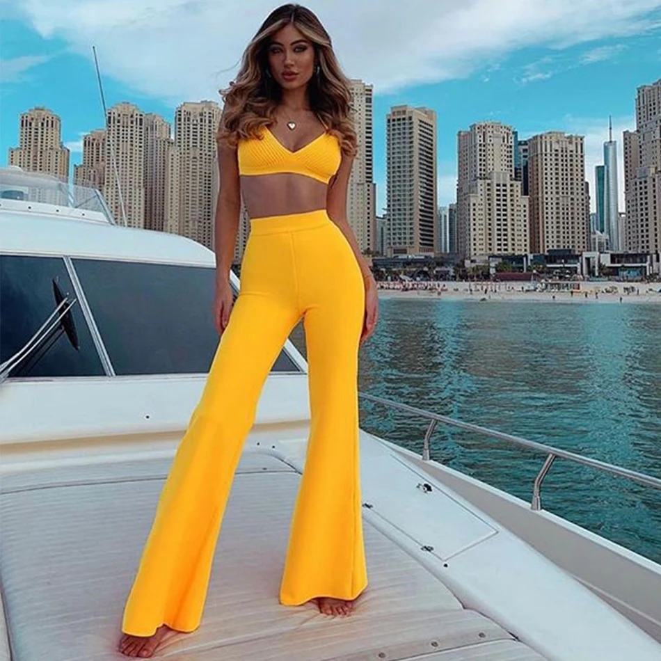 Adyce 2019 новые летние женские бандажные комплекты Vestidos топы и брюки 2 шт. комплект