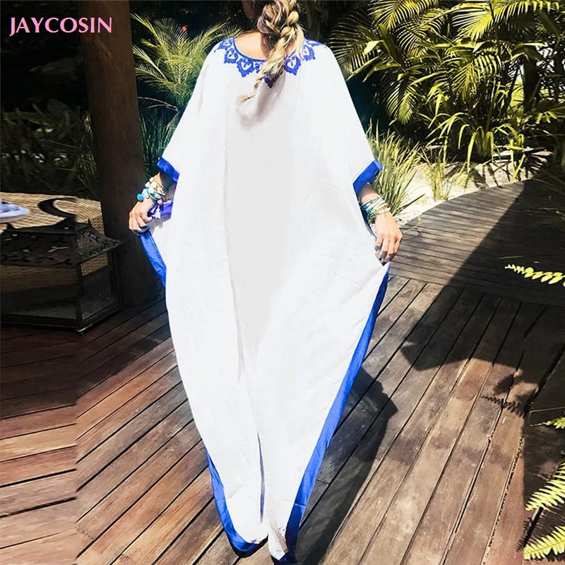 Женское пляжное платье с вышивкой JAYCOSIN шифоновое свободное макси большого