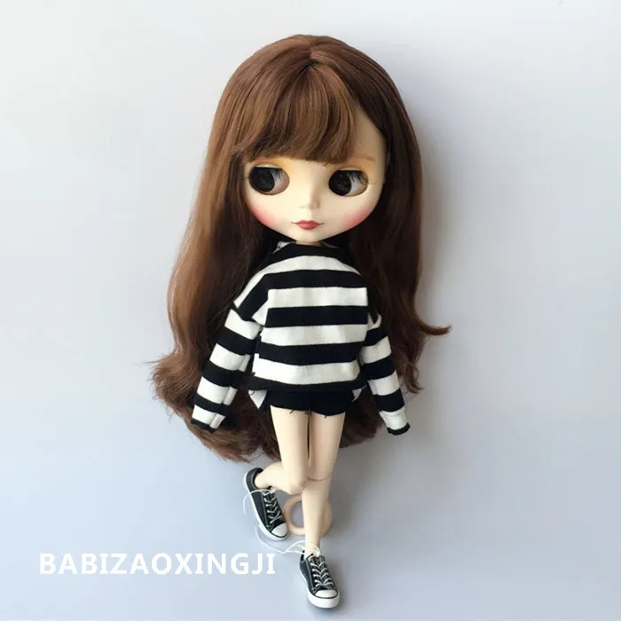 Одежда для куклы blyth 1/6 аксессуары кукол модная футболка в полоску + короткие
