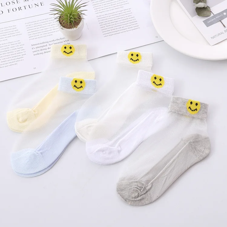 Smile 5 пар/партия, носки для девочек летние дышащие детские короткие носки до лодыжки для От 2 до 12 лет, детские мягкие хлопковые кружевные сетчатые носки принцессы - Цвет: Smile