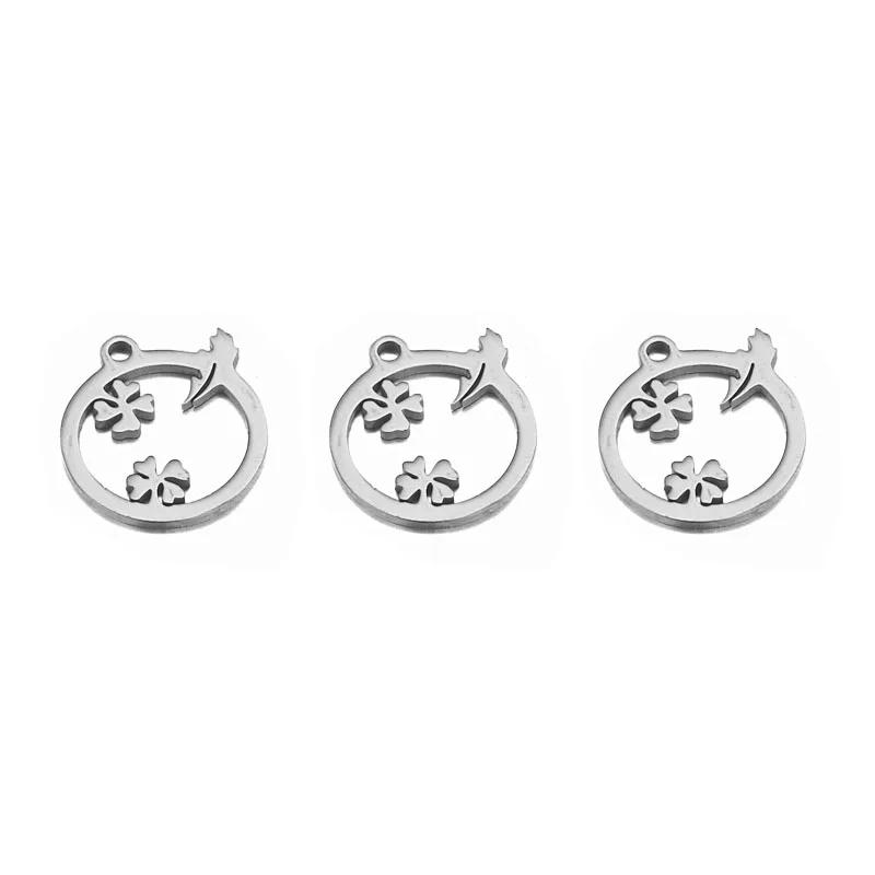 Silver Clover KDY086 10 шт. милые маленькие шармы из нержавеющей стали в форме листа звезды, круглые подвески в виде сердца для изготовления ювелирных изделий, круглые шармы, подвески, аксессуары - Окраска металла: Silver Clover KDY086