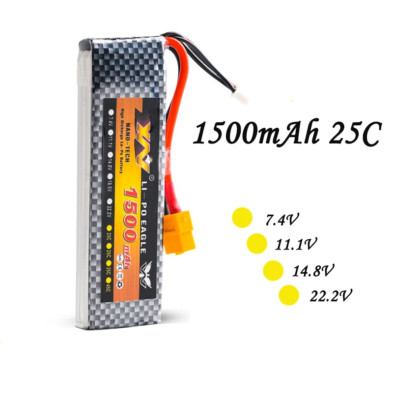 Высококачественный RC Аккумулятор 7 4 V 11 1 14 8 22 2 1500 mAh 25C LiPo Li Poly аккумулятор для