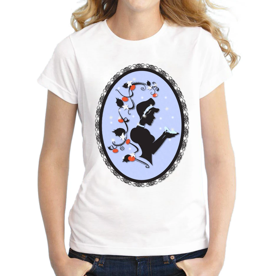 2018 стеклянные тапочки дизайн женская летняя футболка Золушка Принцесса печатная