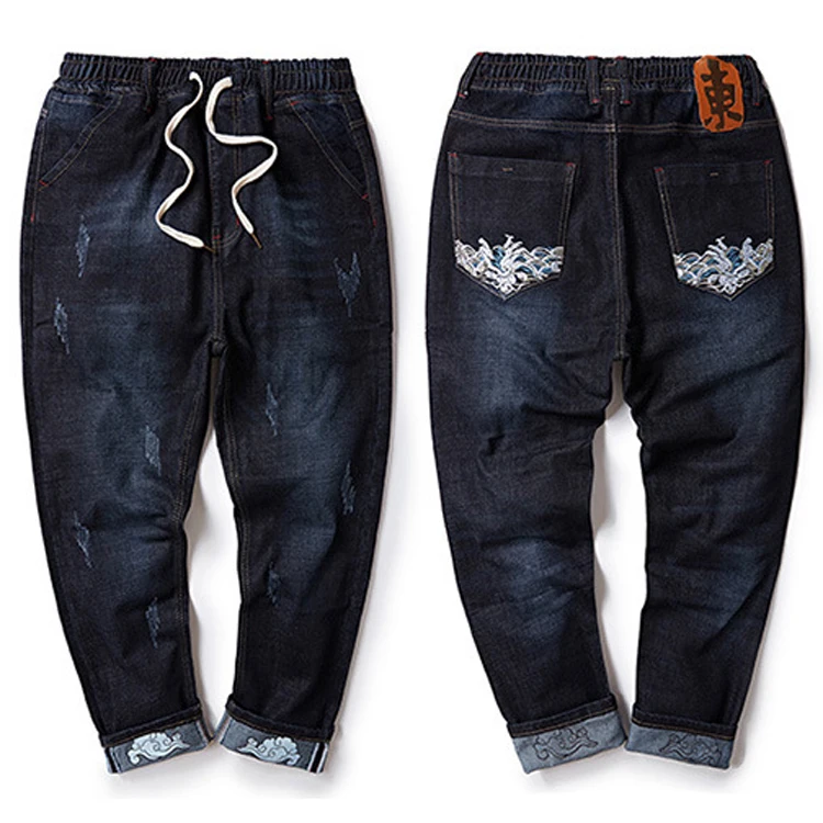 

8XL Casual Men Long Pants Men Jeans Winter Drawstring Straight Denim Jeans Men Plus Size M-6XL 7XL Trousers Jean Chinese style