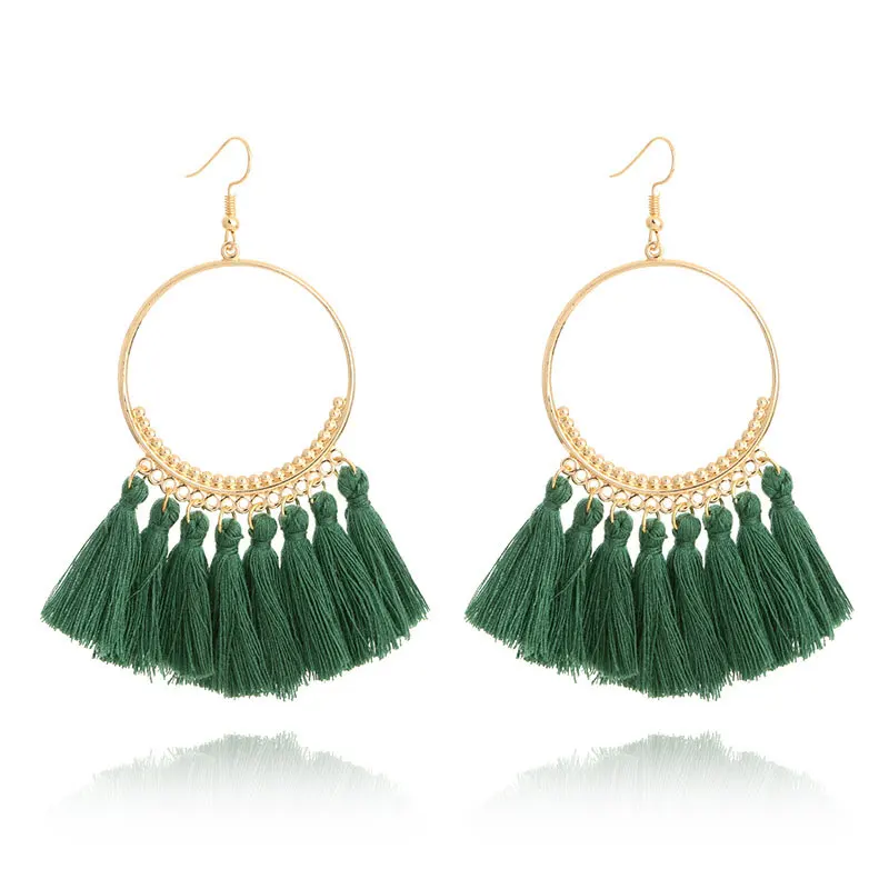Bohemian Ethnic Big Tassel Earrings Fringed Circle Ring Dangle Drop Earring Ear Jewelry For Women | Украшения и аксессуары