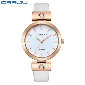 Женские наручные часы CRRJU, розовое золото, водостойкие часы с кожаным ремешком, 2017